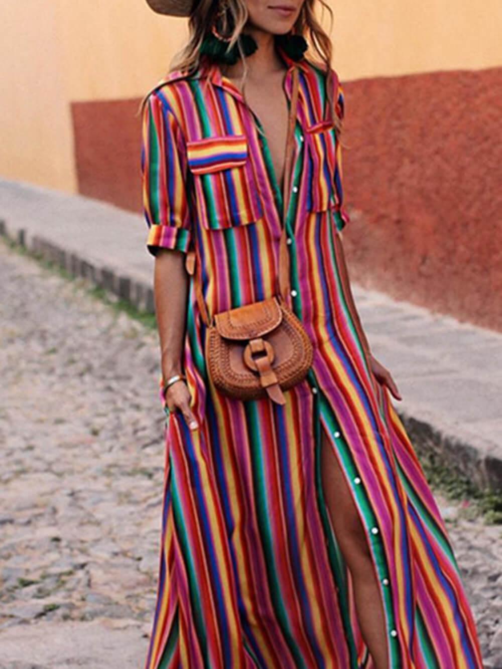 Carmina | Vestido a rayas multicolor