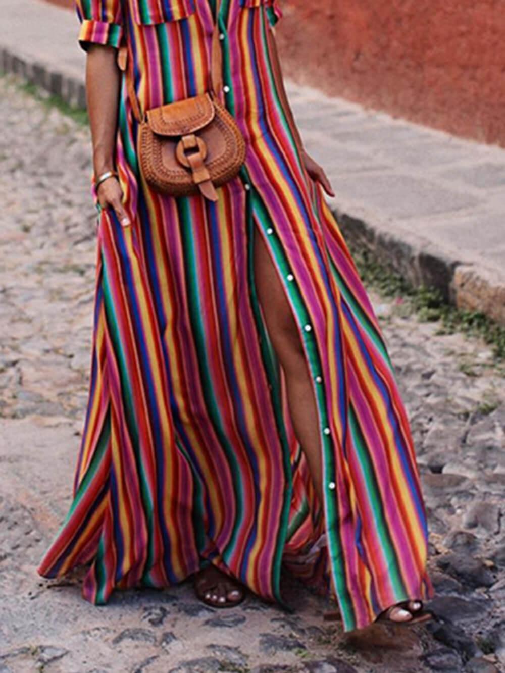 Carmina | Vestido a rayas multicolor