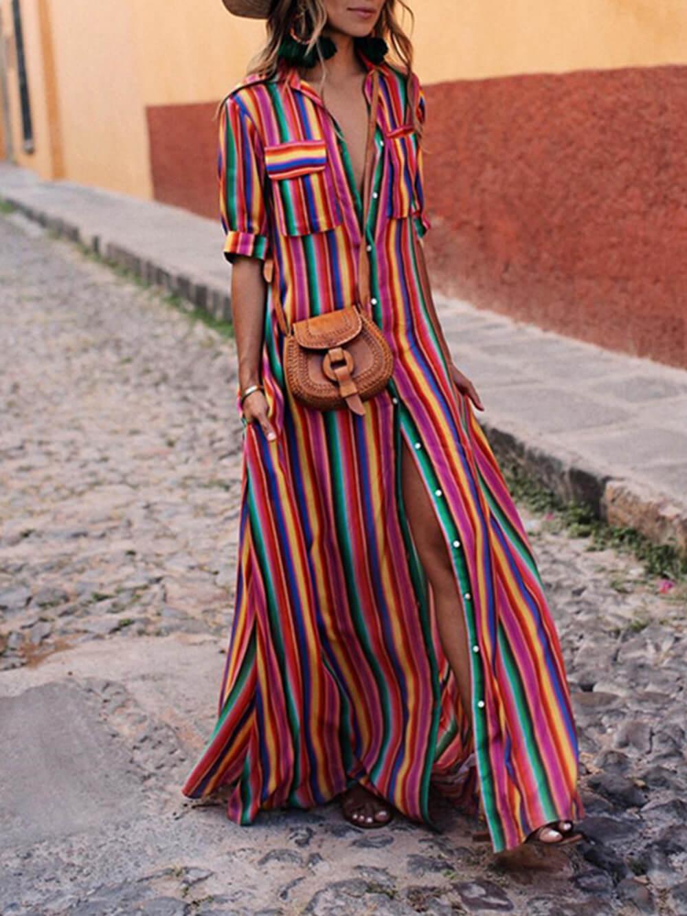 Carmina | Vestido a rayas multicolor
