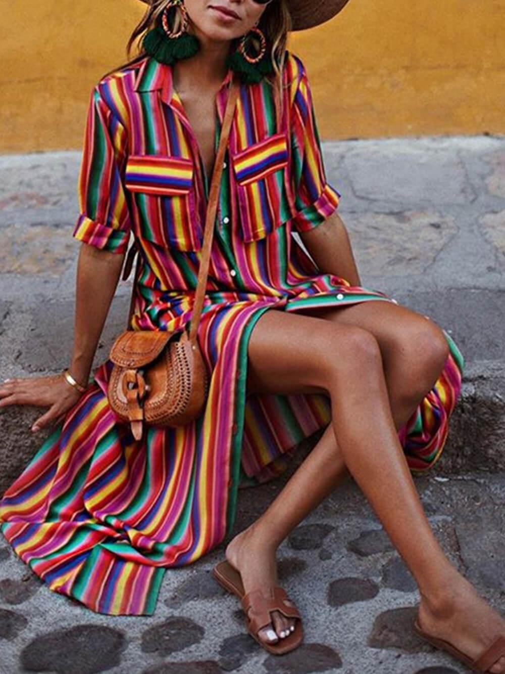 Carmina | Vestido a rayas multicolor