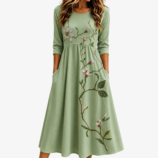 Mimosa | Vestido midi floral sauce salvia