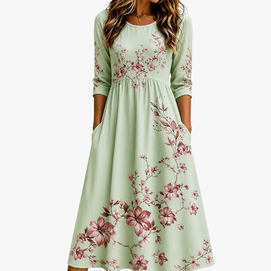 Graciella | Vestido midi gracia floral salvia con bolsillos