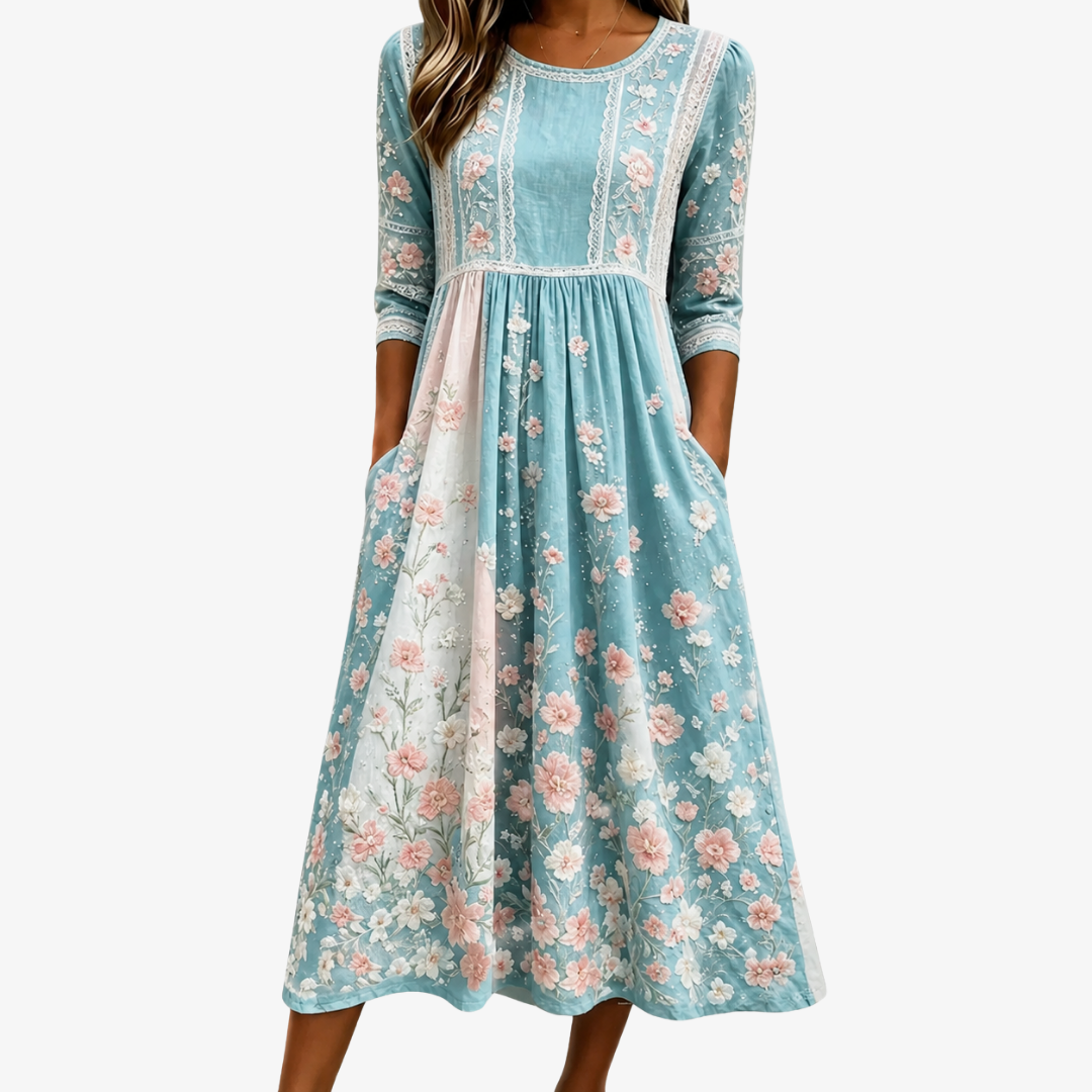 Valen | Vestido midi patchwork floral primavera