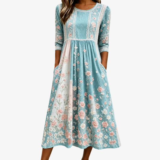 Valen | Vestido midi patchwork floral primavera