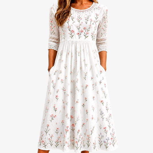Susanna | Vestido midi susurro floral silvestre con bolsillos