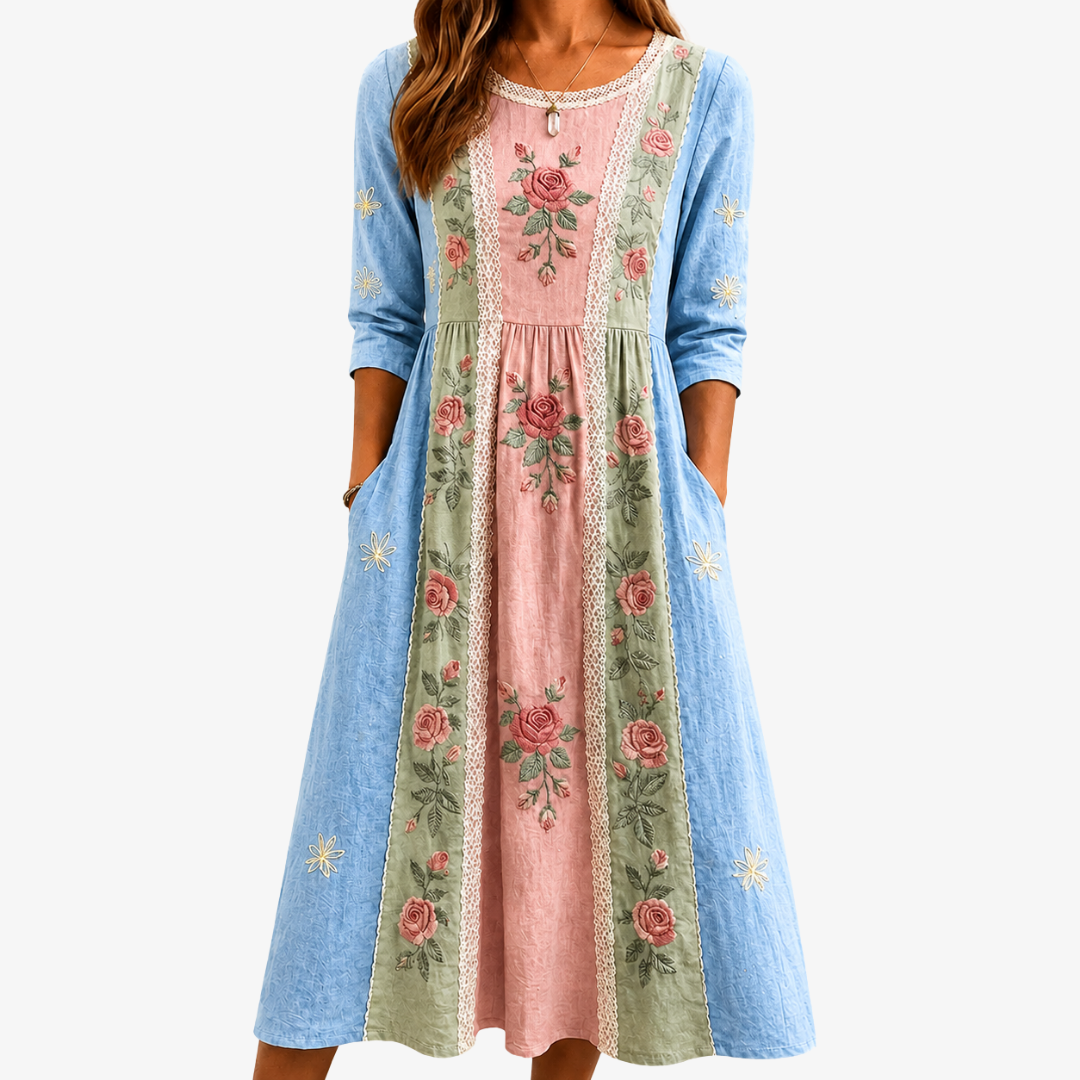 Vito | Vestido patchwork jardín de rosas vintage con bolsillos