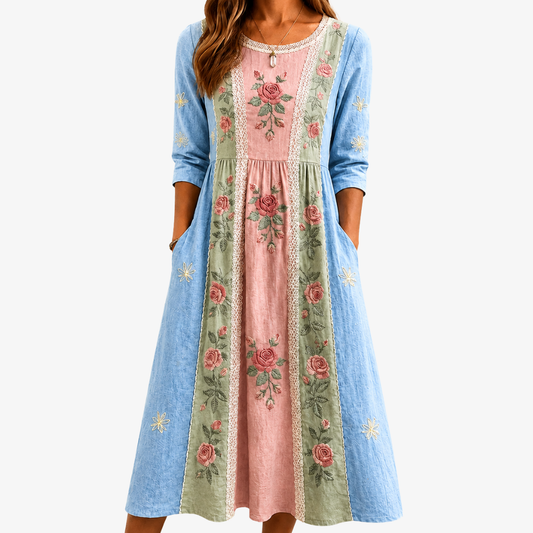 Vito | Vestido patchwork jardín de rosas vintage con bolsillos
