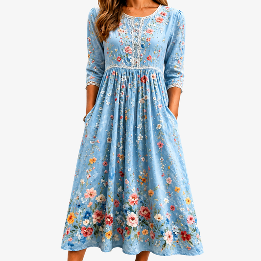 Azulía | Vestido midi jardín flor de cielo