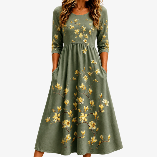 Salvia | Vestido midi gracia floral salvia II con bolsillos