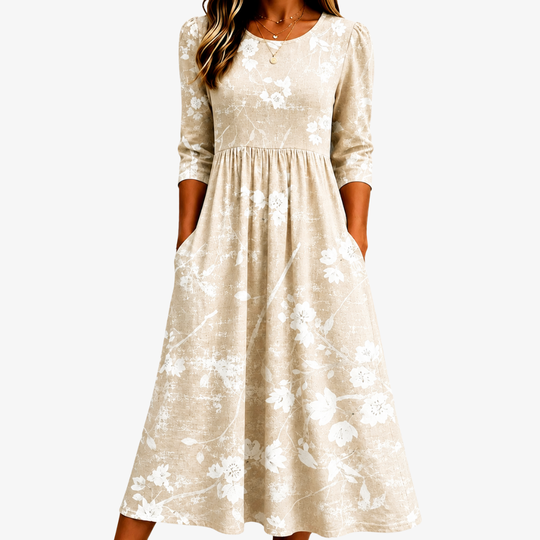 Suave | Vestido midi floral pradera suave cotidiano
