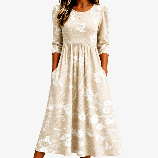 Suave | Vestido midi floral pradera suave cotidiano