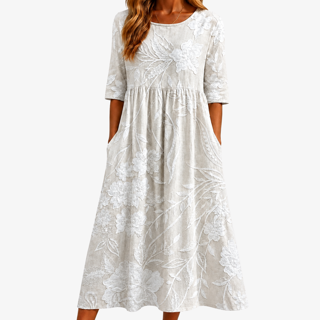 Susurro | Vestido midi jardín elegante susurrante con bolsillos