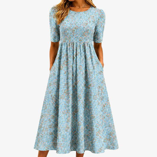 Corale | Vestido maxi mosaico marino con bolsillos
