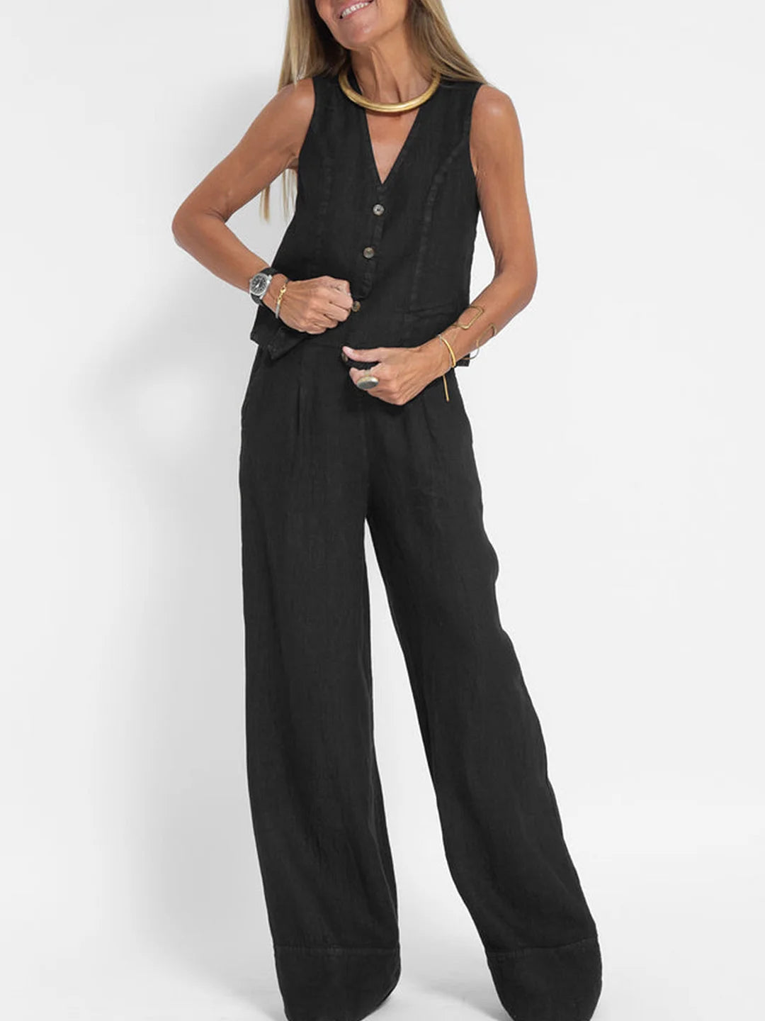 Aira | Conjunto elegante de dos piezas con chaleco y pantalón de pierna ancha