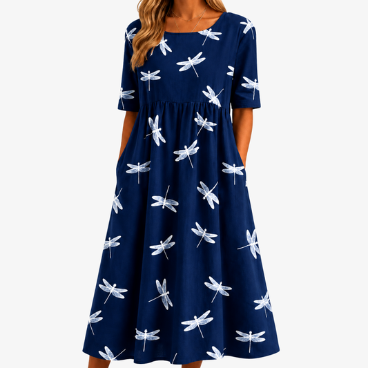Ayala | Vestido midi brisa libélula con bolsillos