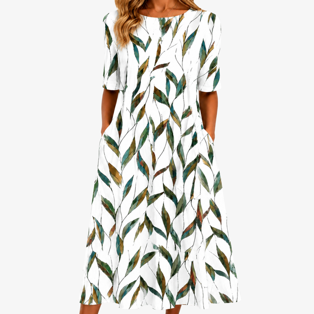 Sauce | Vestido midi botánico sauce pradera con bolsillos