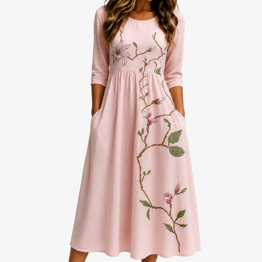 Rosiana | Vestido midi magnolia rosa jardín