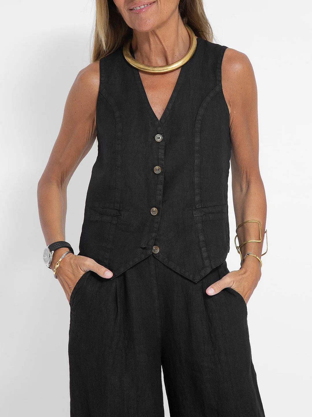 Aira | Conjunto elegante de dos piezas con chaleco y pantalón de pierna ancha