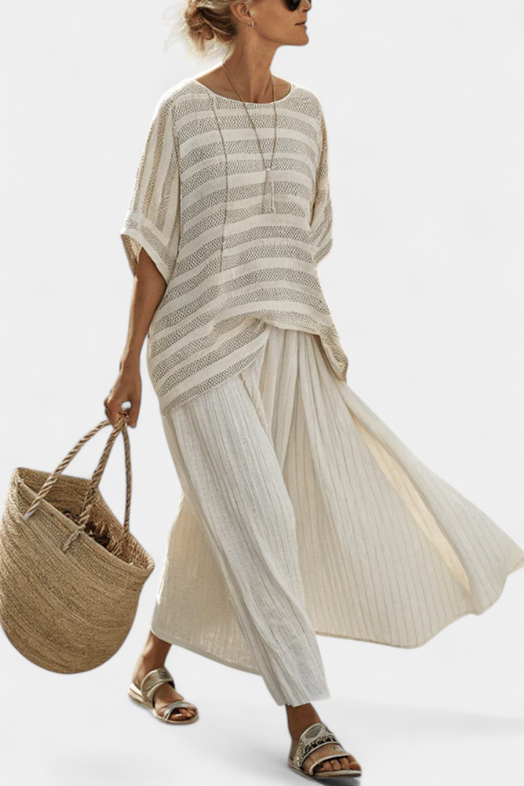Graziella | Top a rayas de bambú natural y pantalones fluidos