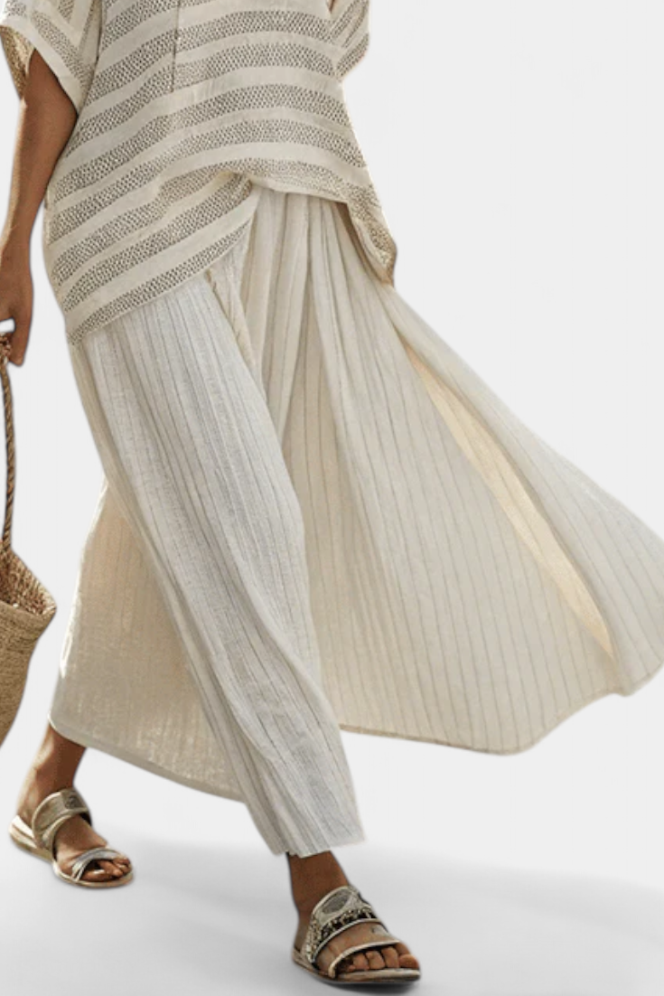 Graziella | Top a rayas de bambú natural y pantalones fluidos