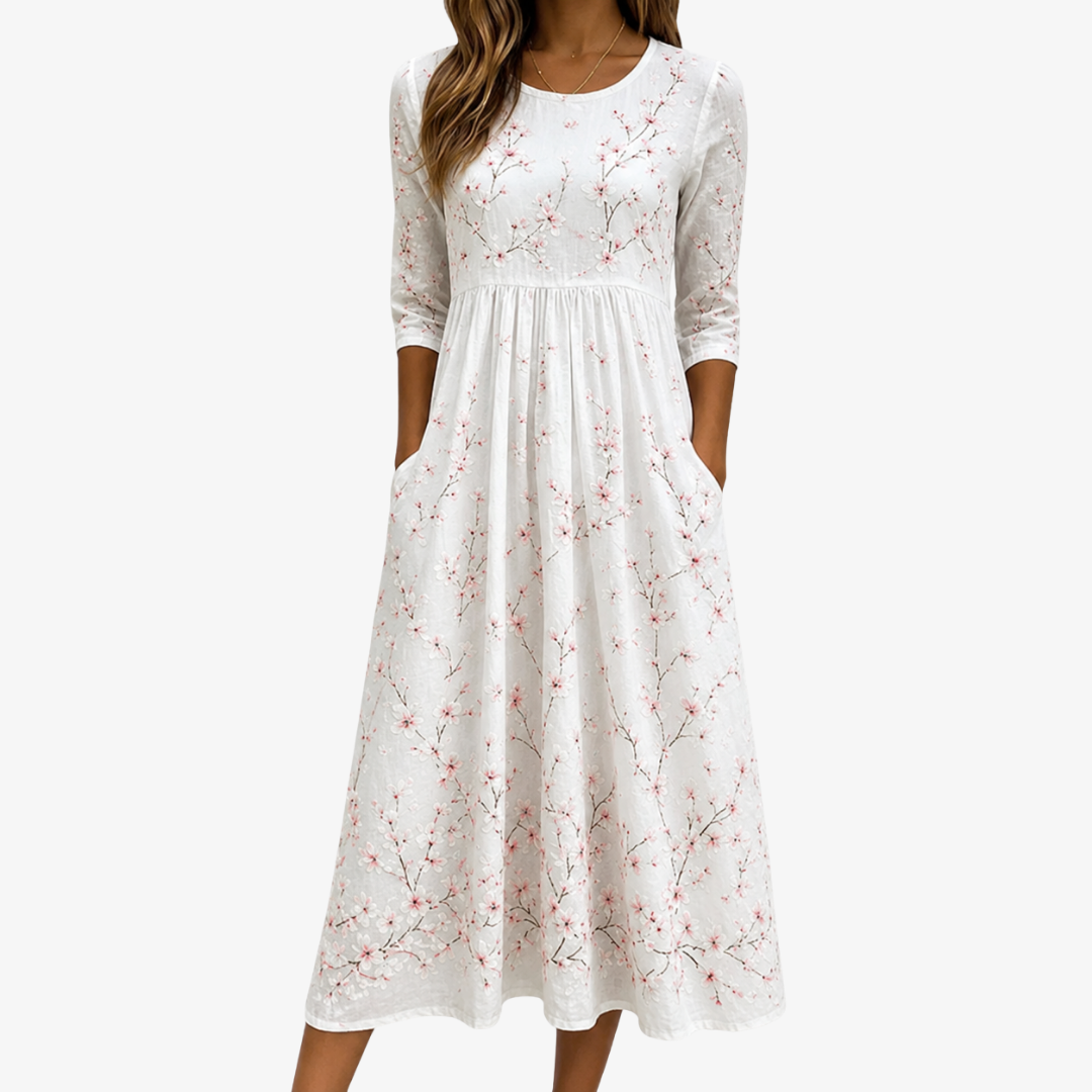 Issabela | Vestido midi flor de cerezo cotidiano