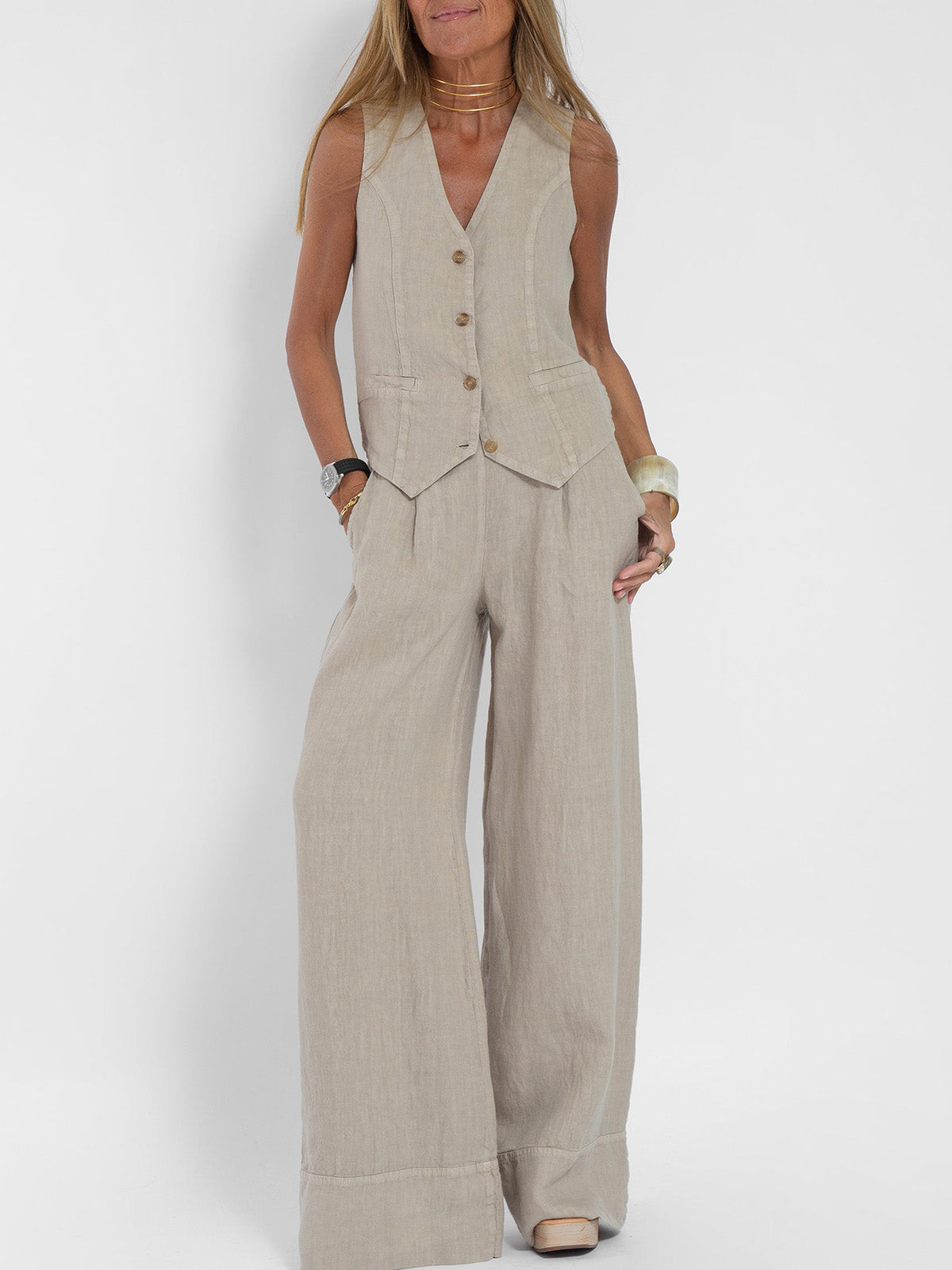 Aira | Conjunto elegante de dos piezas con chaleco y pantalón de pierna ancha