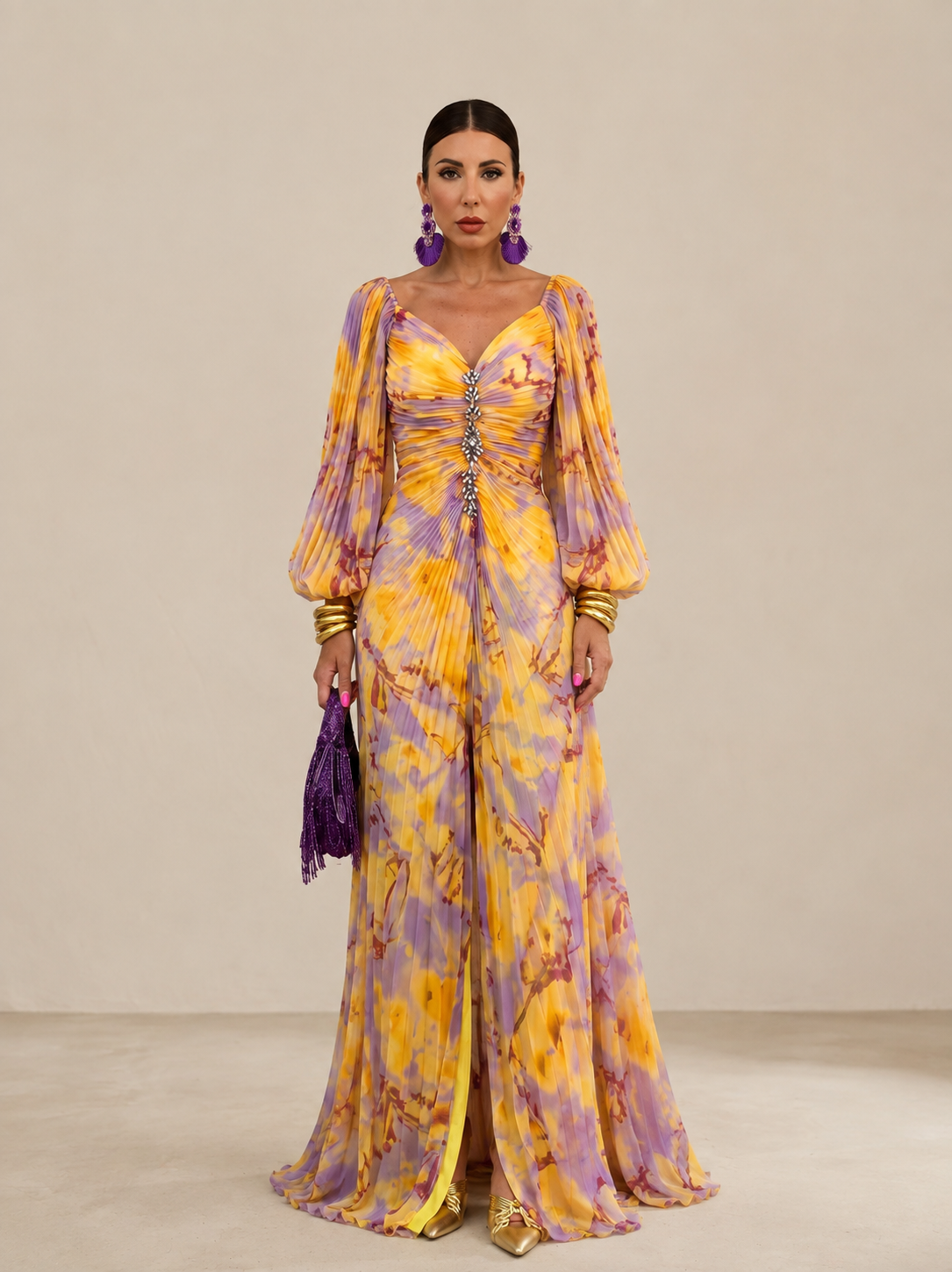 Isadorea | Vestido largo floral con escote en V profundo