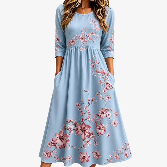 Skyler | Vestido midi floral cielo de fin de semana