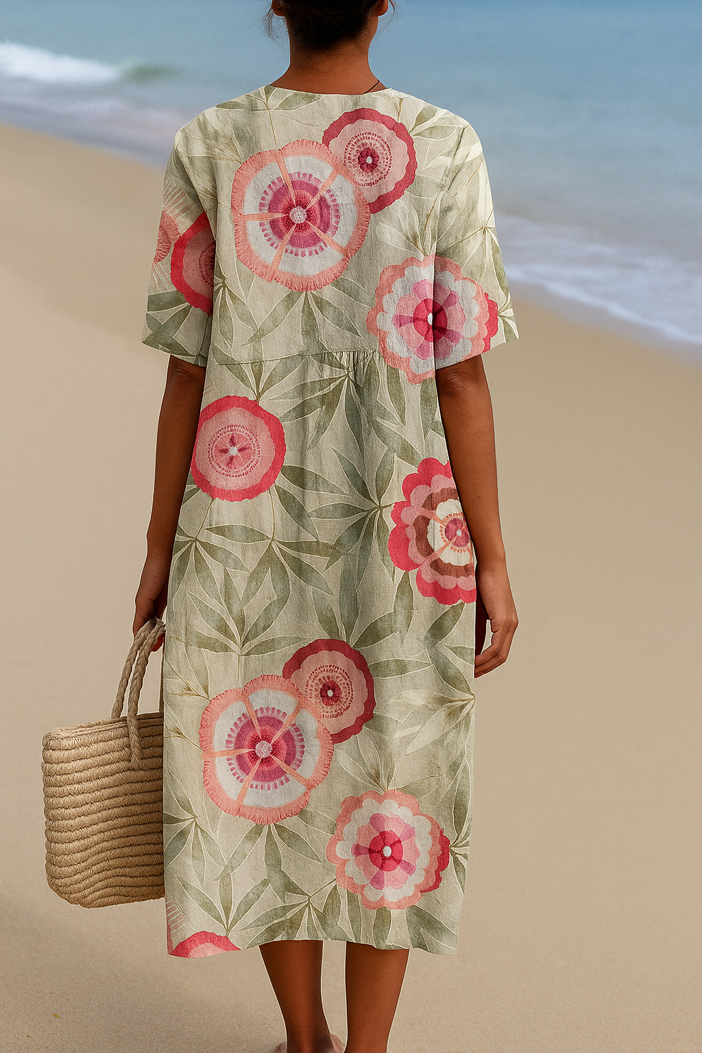 Caitlyn | Vestido Floral con Hojas y Mandalas