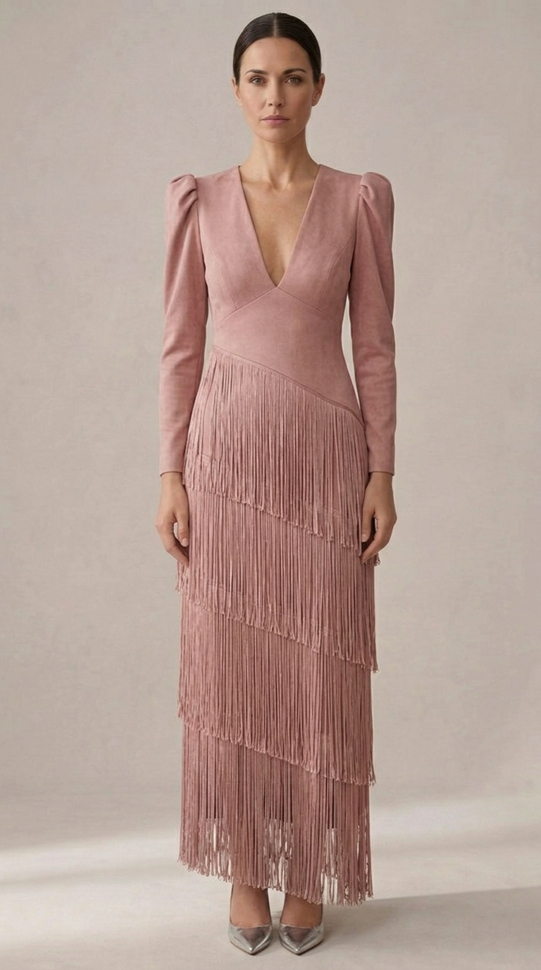 Clara | Vestido elegante con mangas de flecos