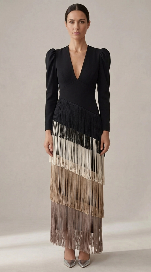 Clara | Vestido elegante con mangas de flecos