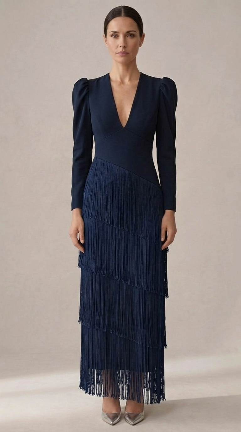 Clara | Vestido elegante con mangas de flecos
