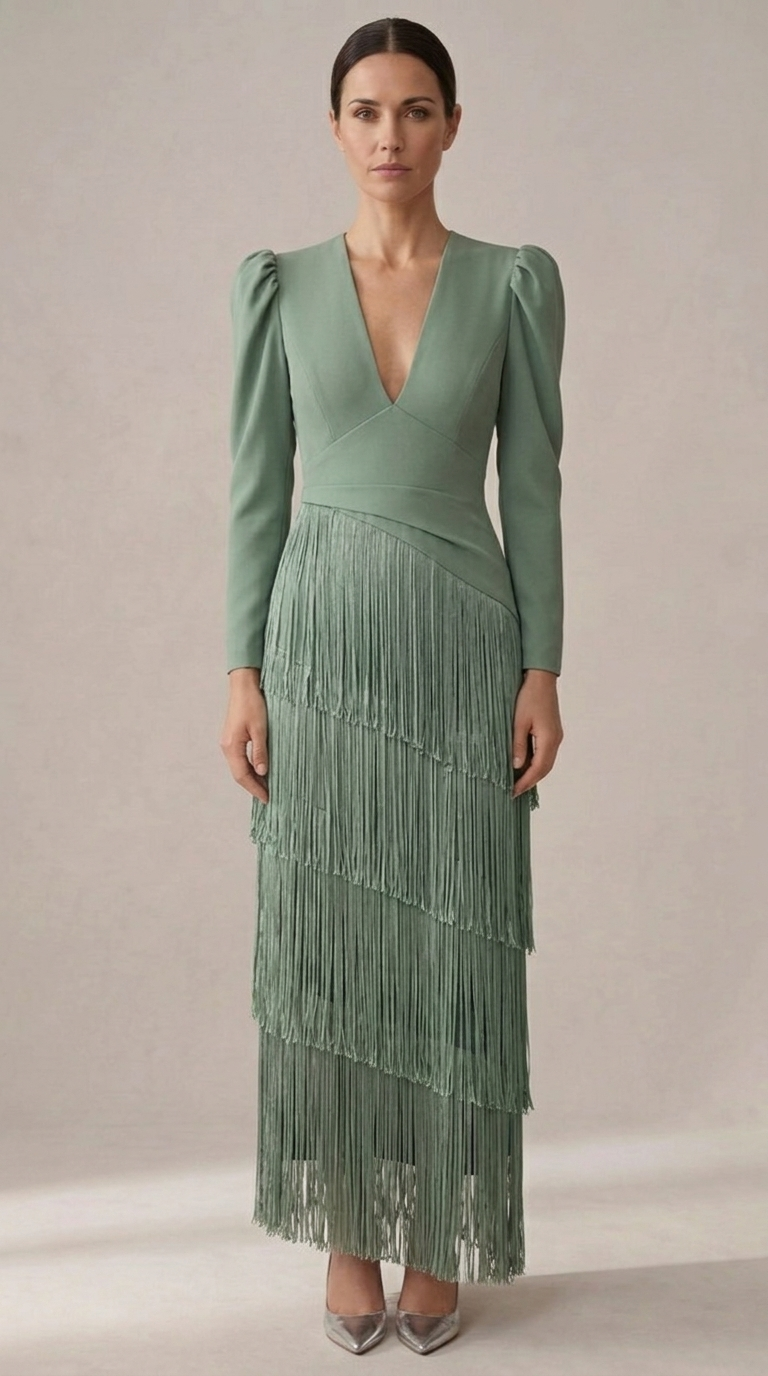 Clara | Vestido elegante con mangas de flecos