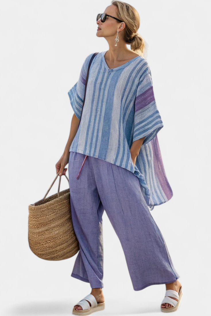 Carlena | Top elegante en lavanda y azul cielo con pantalón
