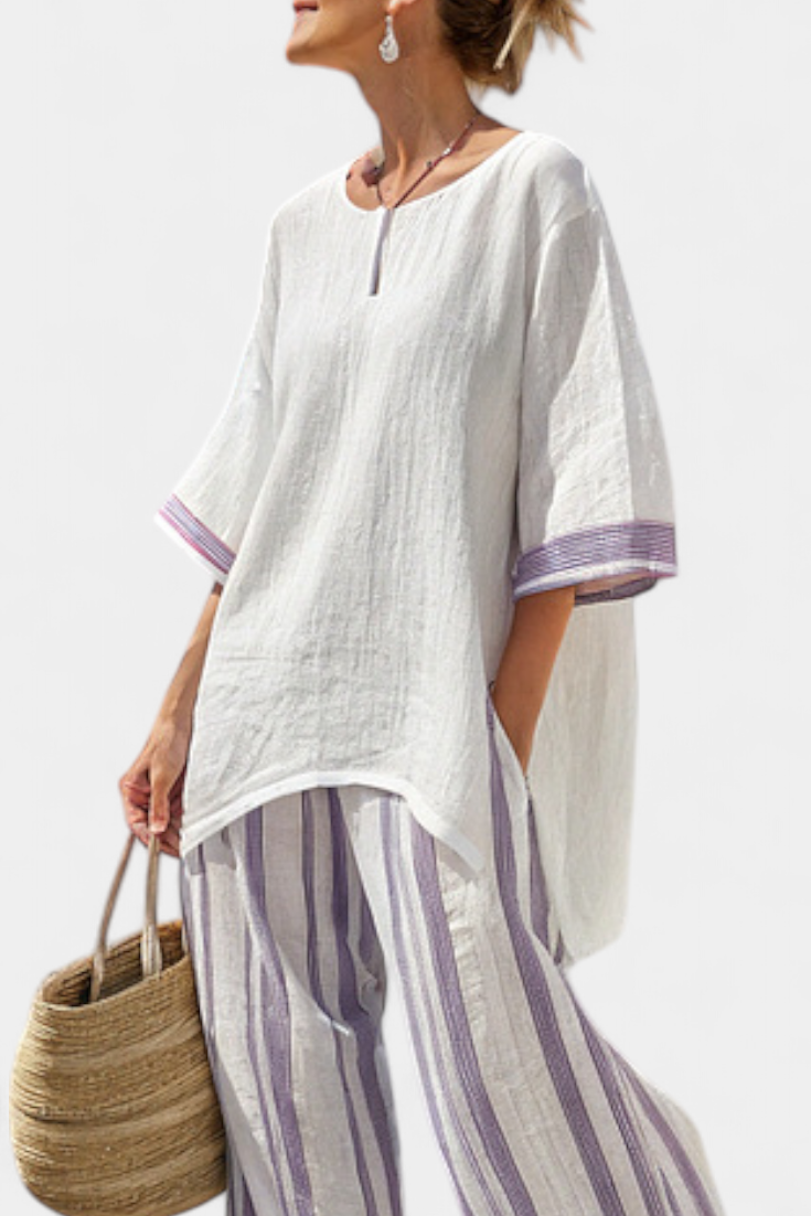 Maria del Mar | Camiseta cómoda y pantalones de bambú a rayas
