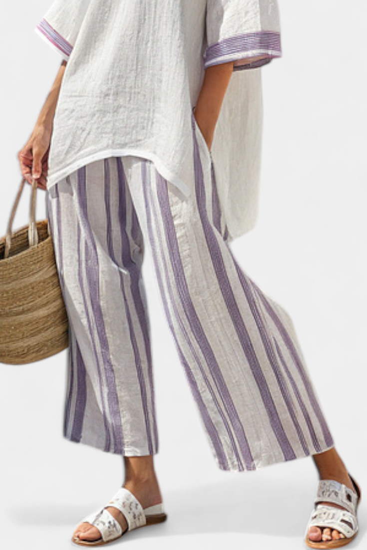 Maria del Mar | Camiseta cómoda y pantalones de bambú a rayas