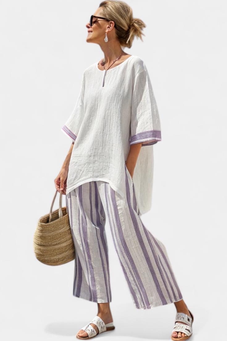 Maria del Mar | Camiseta cómoda y pantalones de bambú a rayas