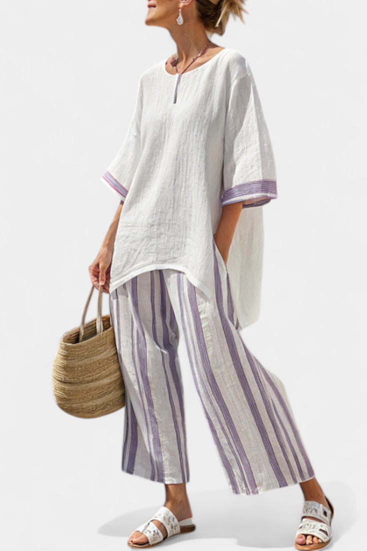 Maria del Mar | Camiseta cómoda y pantalones de bambú a rayas