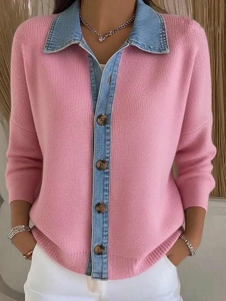 Verónica | Suéter de Punto con Cuello de Denim