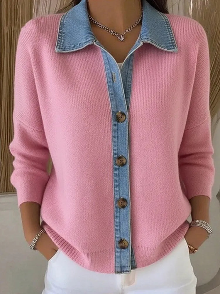 Verónica | Suéter de Punto con Cuello de Denim
