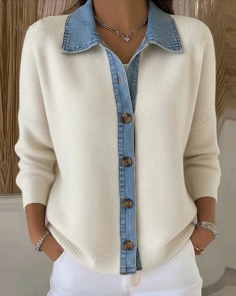 Verónica | Suéter de Punto con Cuello de Denim
