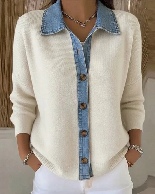 Verónica | Suéter de Punto con Cuello de Denim