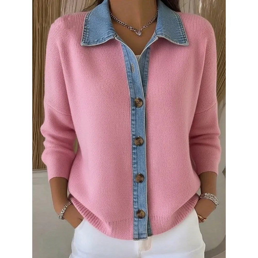 Verónica | Suéter de Punto con Cuello de Denim