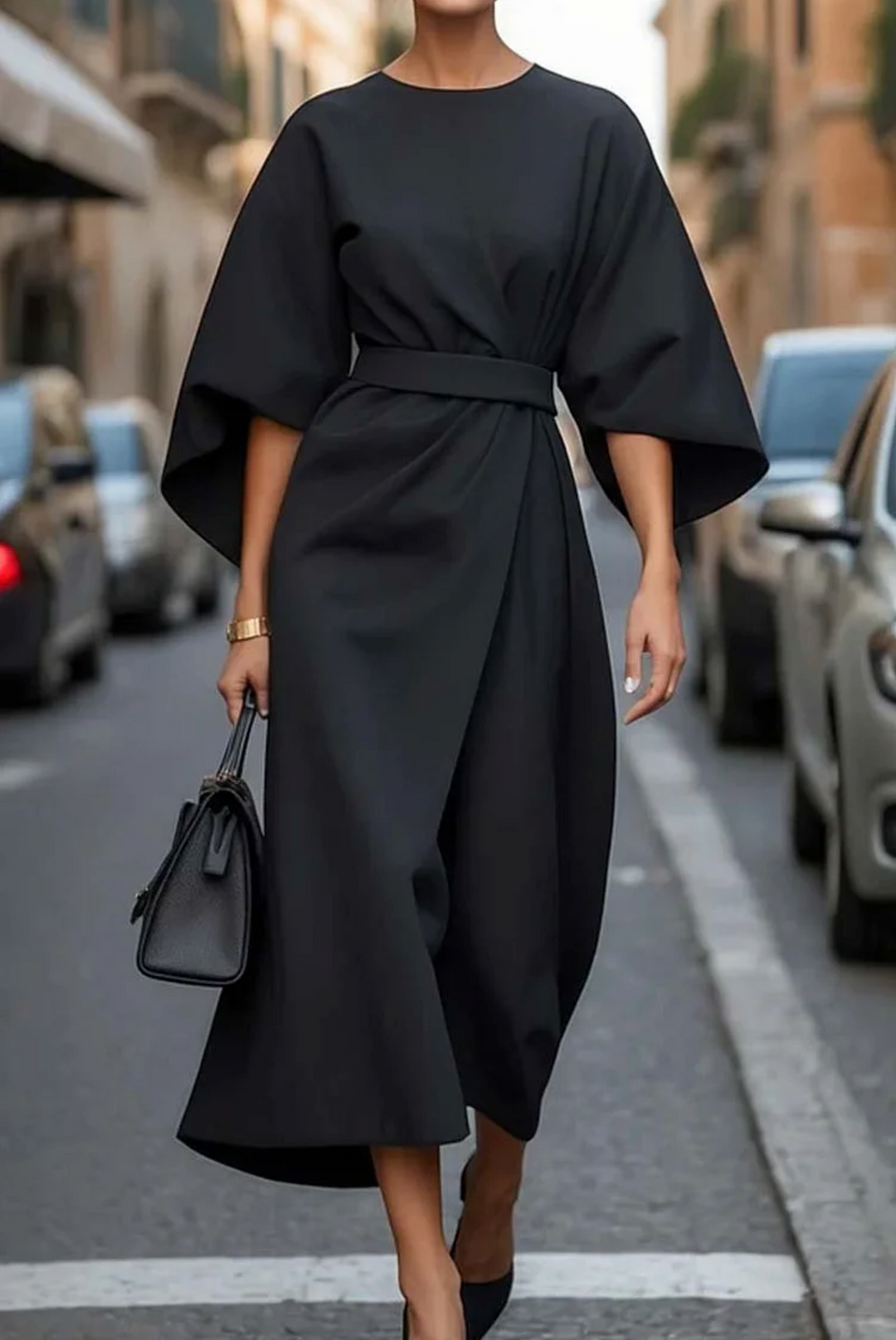 Iris | Vestido Elegante con Mangas Farol y Cinturón
