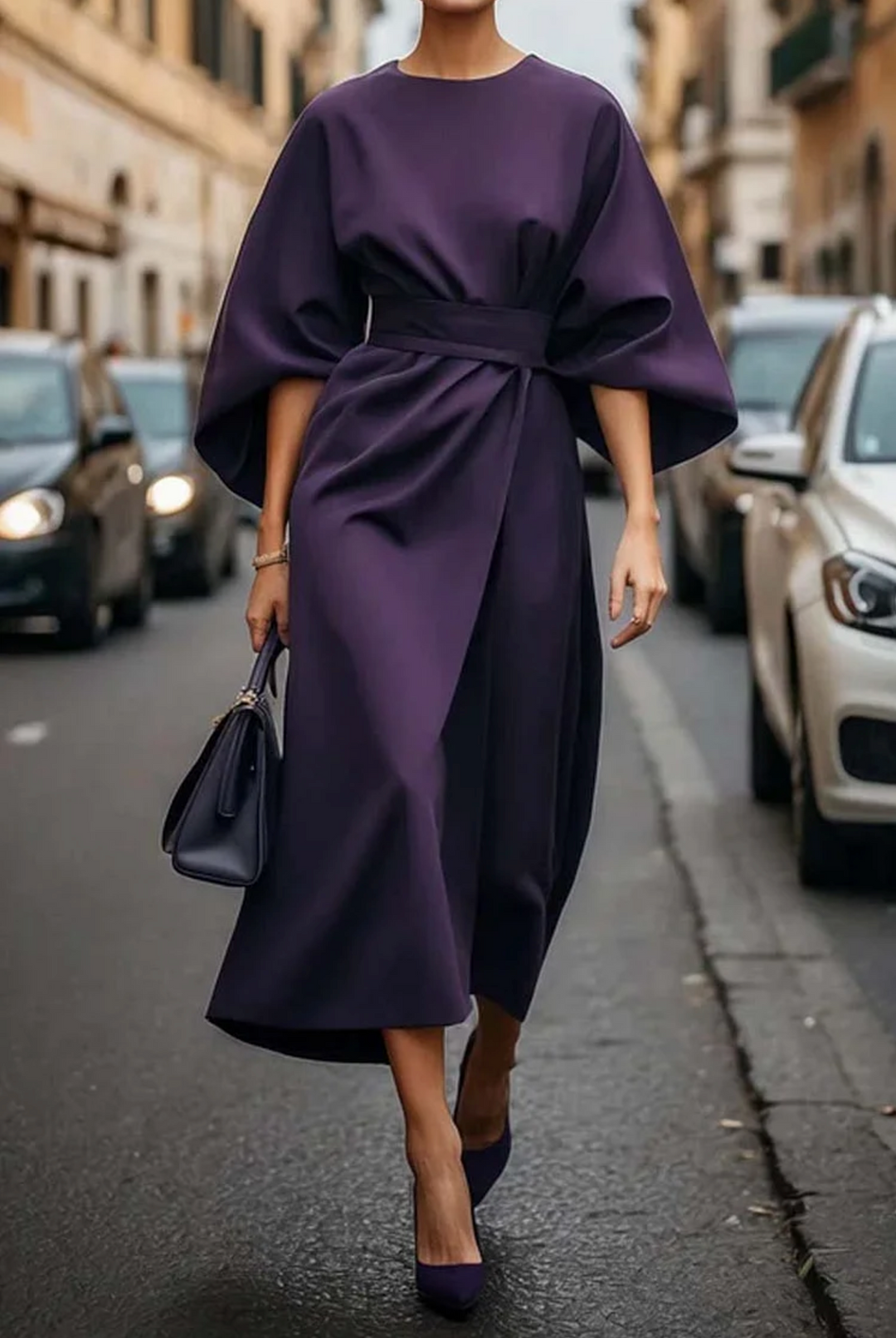 Iris | Vestido Elegante con Mangas Farol y Cinturón