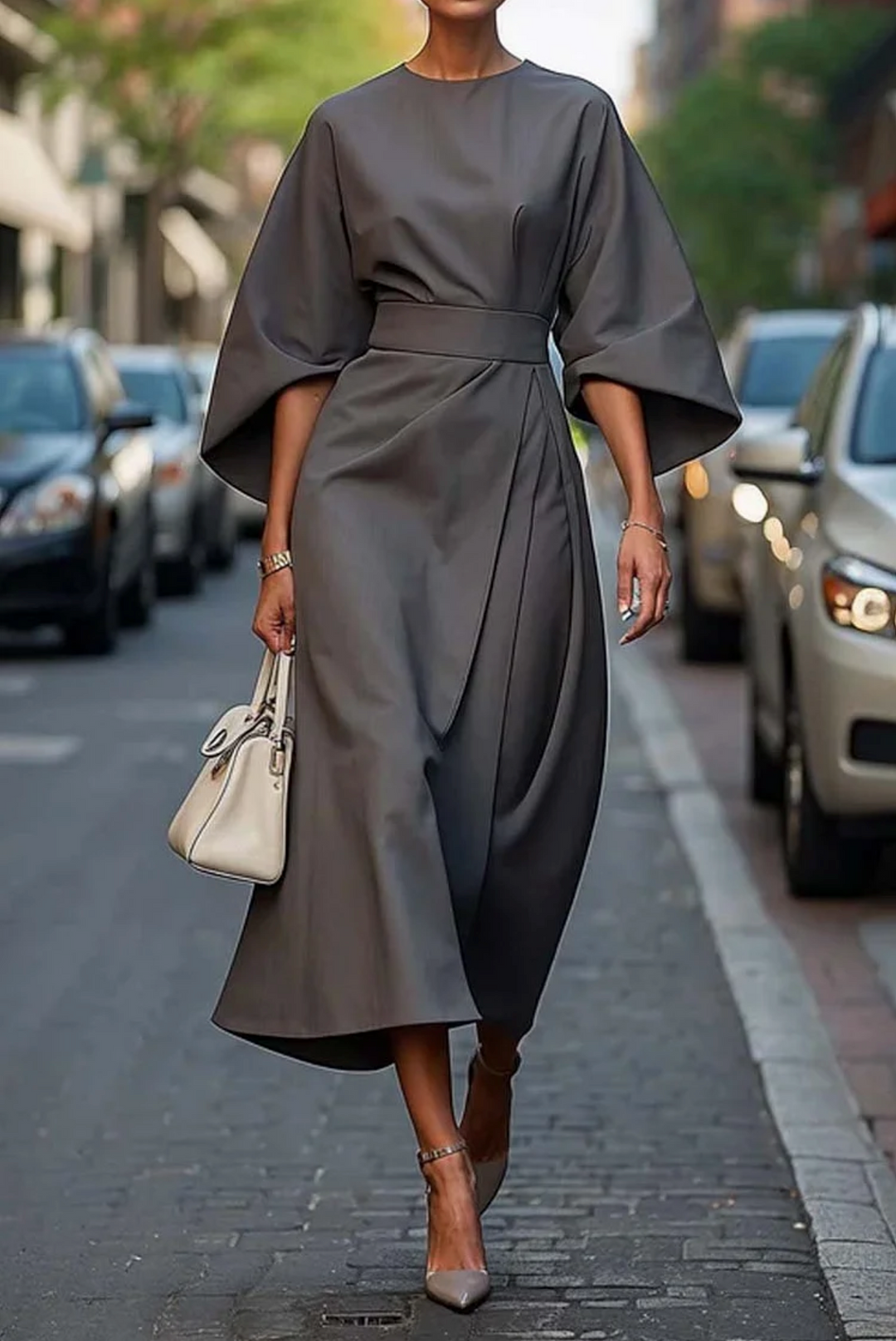 Iris | Vestido Elegante con Mangas Farol y Cinturón
