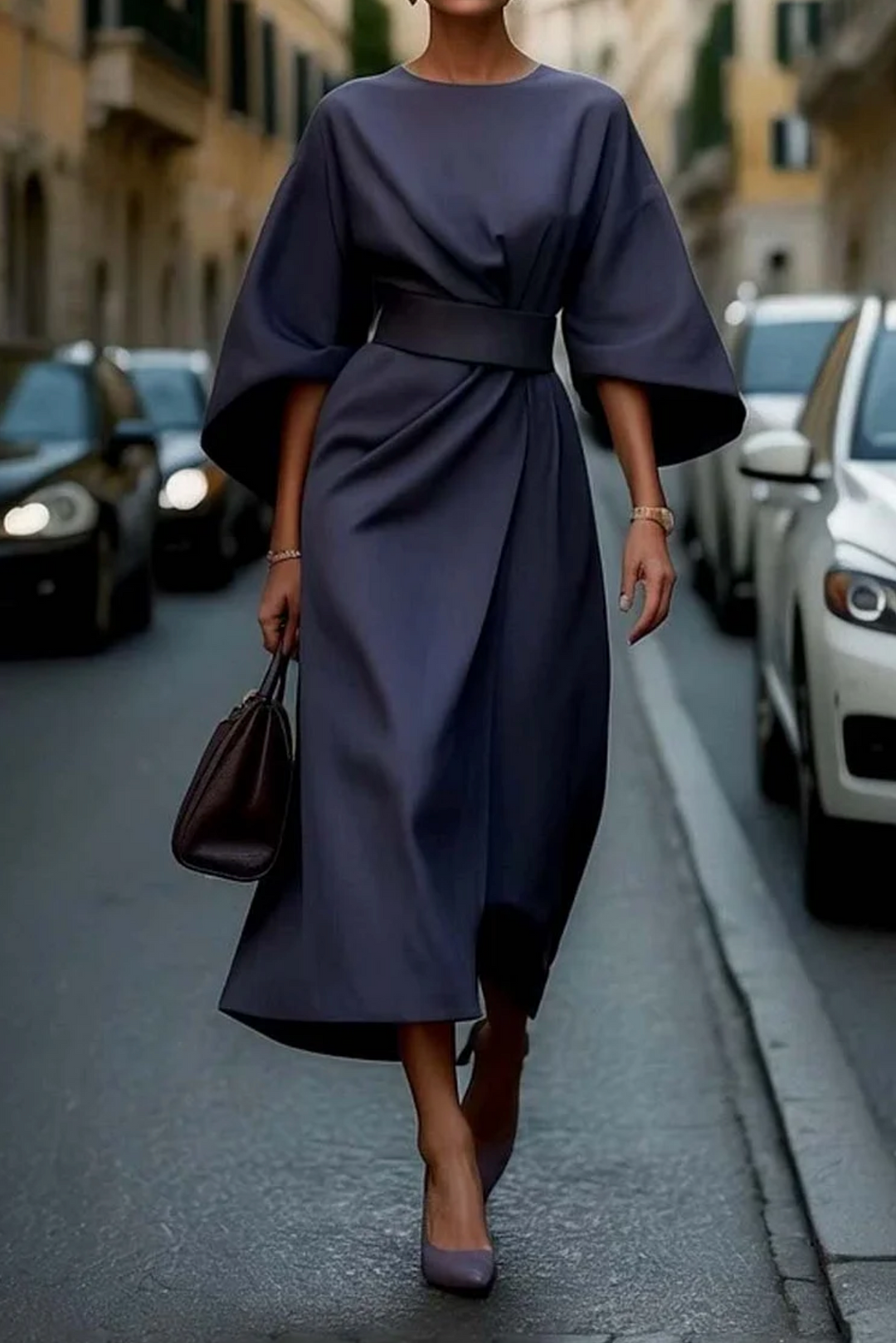 Iris | Vestido Elegante con Mangas Farol y Cinturón