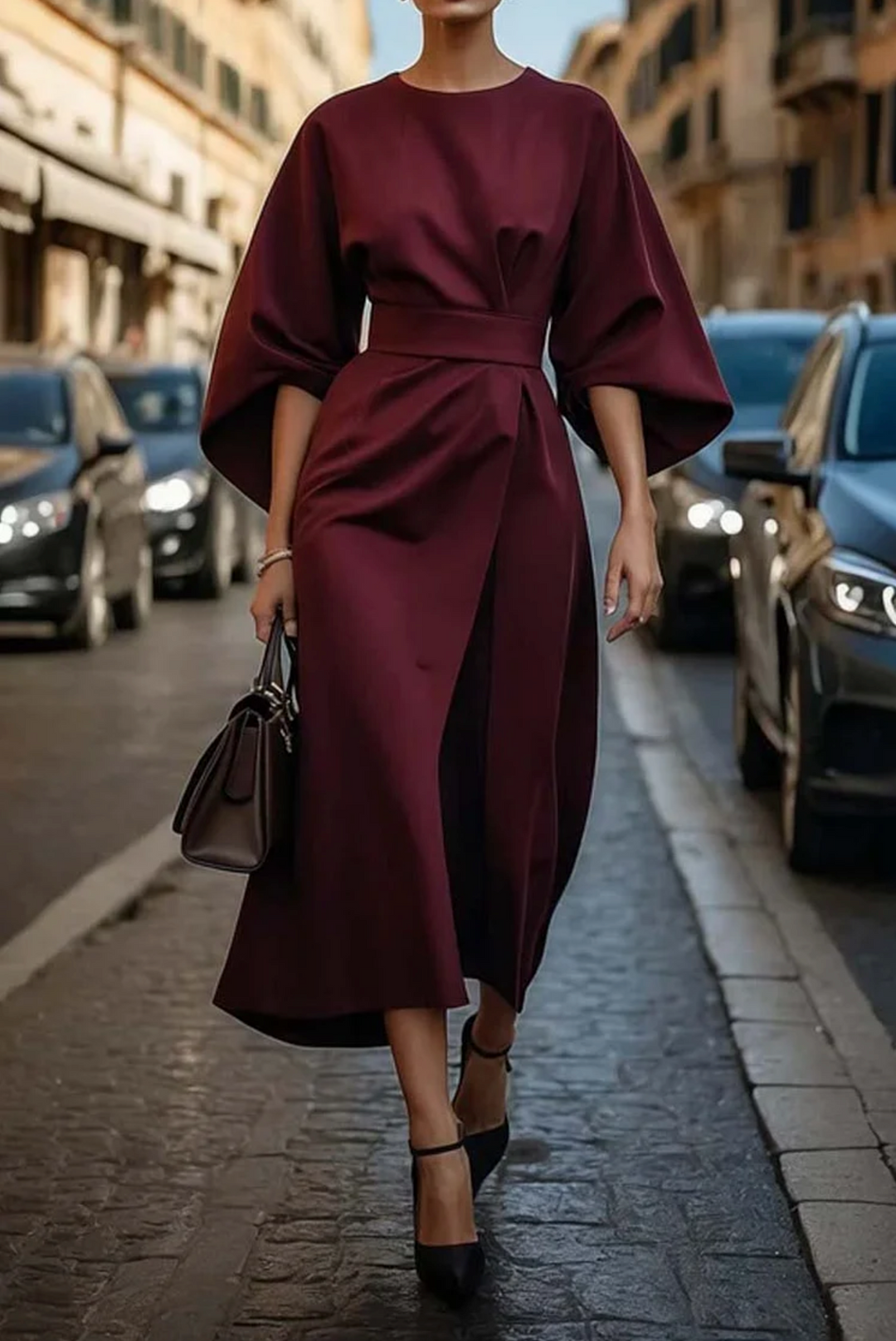 Iris | Vestido Elegante con Mangas Farol y Cinturón