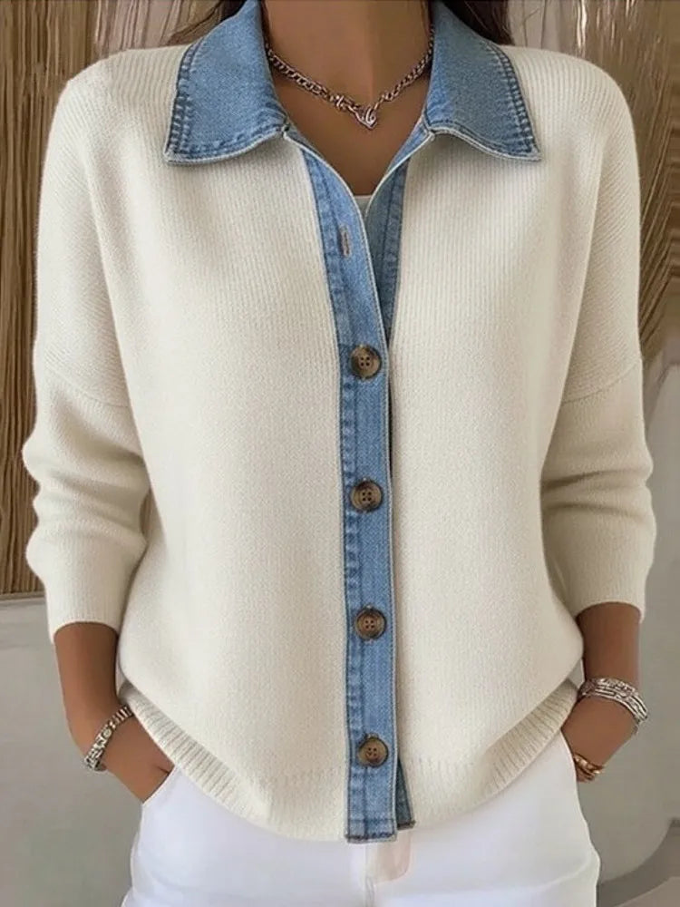 Verónica | Suéter de Punto con Cuello de Denim