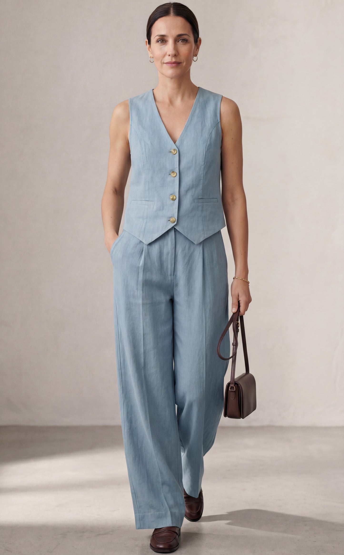 Aira | Conjunto elegante de dos piezas con chaleco y pantalón de pierna ancha